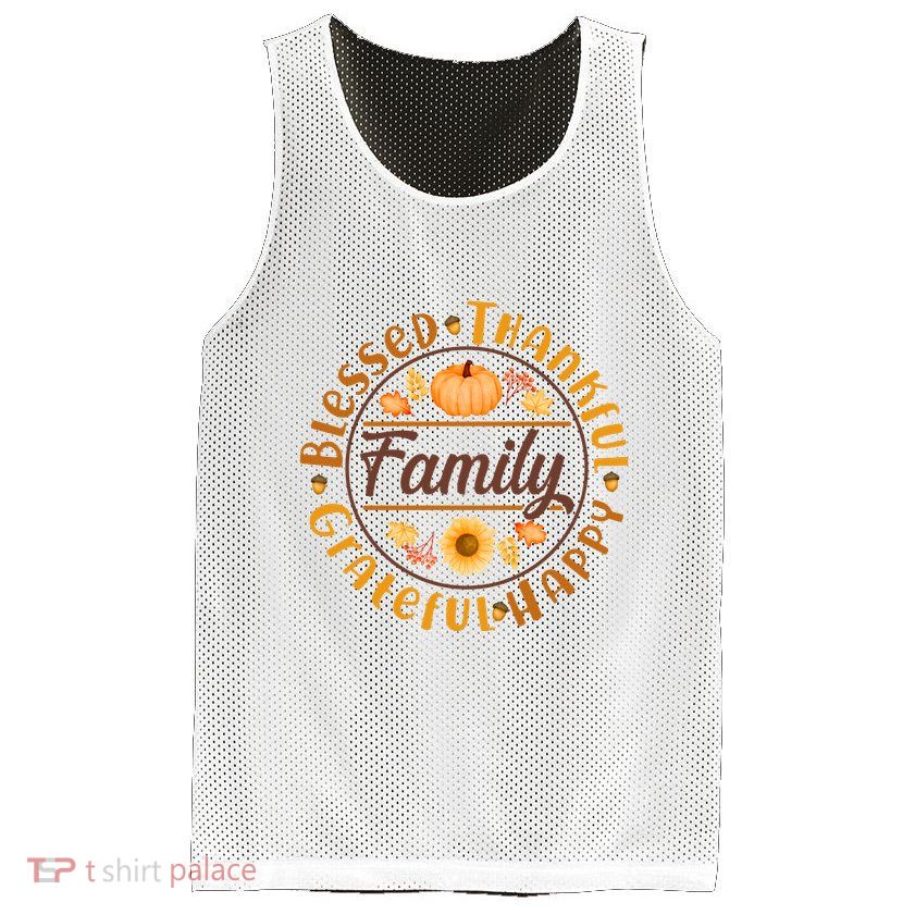 Thanksgiving Family Blessed Thankful Grateful Happy Emblem Mesh Reversible Basketball Jersey Tank