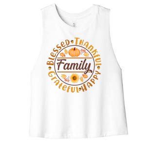 Thanksgiving Family Blessed Thankful Grateful Happy Emblem Women's Racerback Cropped Tank