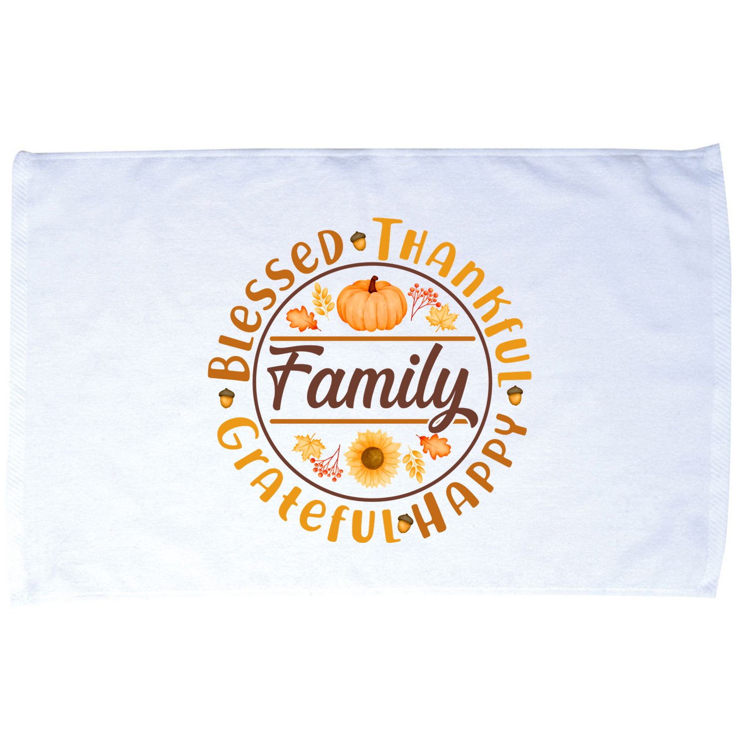Thanksgiving Family Blessed Thankful Grateful Happy Emblem Microfiber Hand Towel