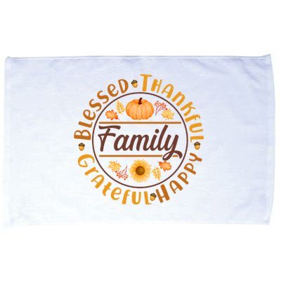 Thanksgiving Family Blessed Thankful Grateful Happy Emblem Microfiber Hand Towel