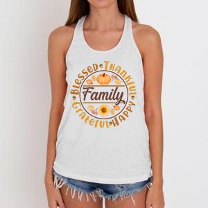 Thanksgiving Family Blessed Thankful Grateful Happy Emblem Women's Knotted Racerback Tank