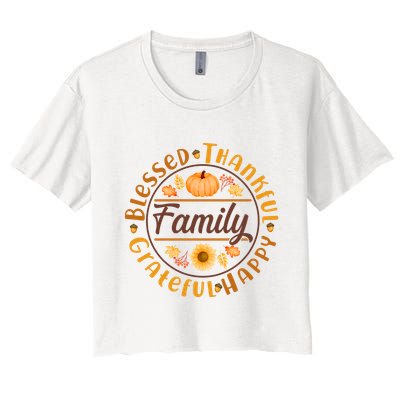 Thanksgiving Family Blessed Thankful Grateful Happy Emblem Crop Top