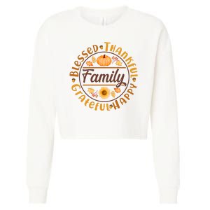 Thanksgiving Family Blessed Thankful Grateful Happy Emblem Cropped Pullover Crew