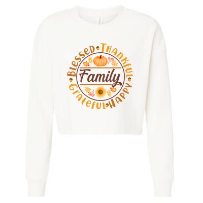 Thanksgiving Family Blessed Thankful Grateful Happy Emblem Cropped Pullover Crew