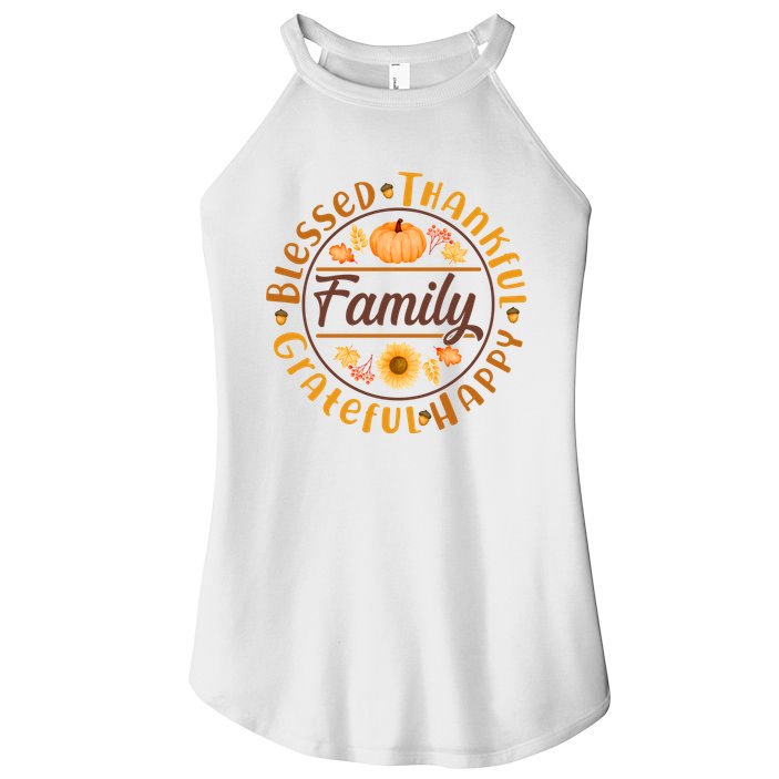 Thanksgiving Family Blessed Thankful Grateful Happy Emblem Women's Perfect Tri Rocker Tank