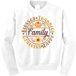 Thanksgiving Family Blessed Thankful Grateful Happy Emblem Kids Sweatshirt