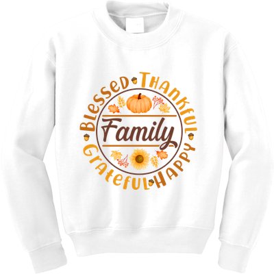 Thanksgiving Family Blessed Thankful Grateful Happy Emblem Kids Sweatshirt