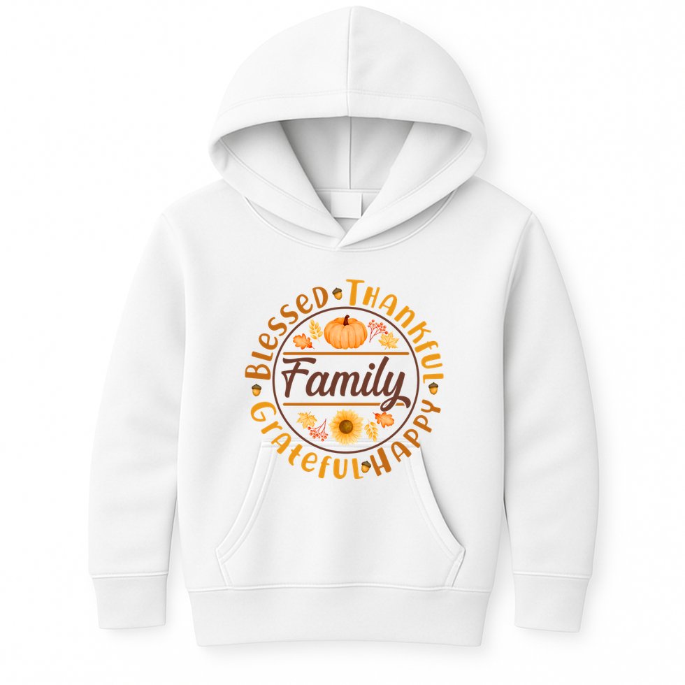 Thanksgiving Family Blessed Thankful Grateful Happy Emblem Kids Hoodie