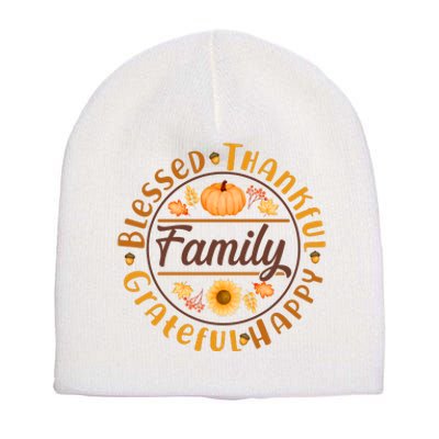 Thanksgiving Family Blessed Thankful Grateful Happy Emblem Short Acrylic Beanie