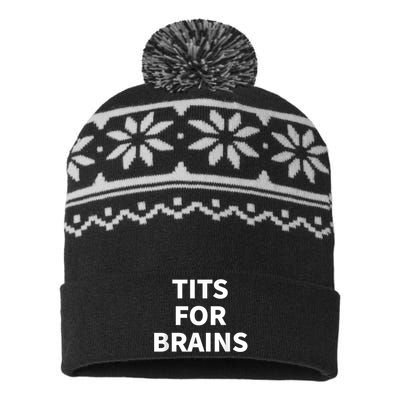 Tits For Brains, Funny Tits Quote, Cool Tits Feminist Idea USA-Made Snowflake Beanie