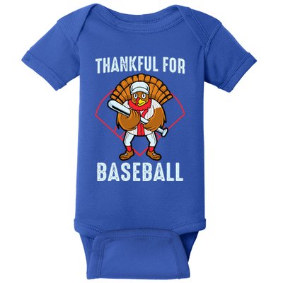 Thankful For Baseball Turkey Thanksgiving Baseball Baby Bodysuit
