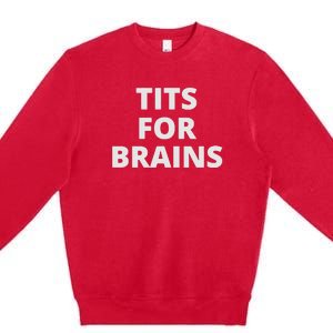 Tits For Brains Funny Tits Quote Cool Tits Feminist Idea Premium Crewneck Sweatshirt