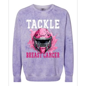 Tackle Football Breast Cancer Awareness Pink Ribbon Kids Colorblast Crewneck Sweatshirt