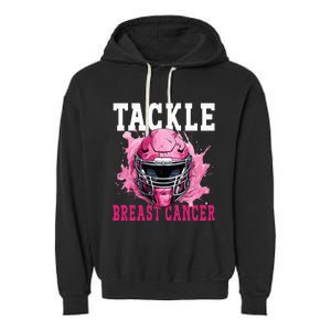 Tackle Football Breast Cancer Awareness Pink Ribbon Kids Garment-Dyed Fleece Hoodie