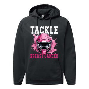 Tackle Football Breast Cancer Awareness Pink Ribbon Kids Performance Fleece Hoodie