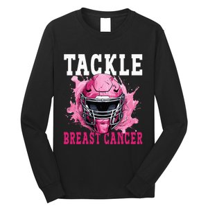 Tackle Football Breast Cancer Awareness Pink Ribbon Kids Long Sleeve Shirt