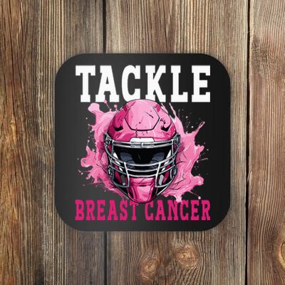 Tackle Football Breast Cancer Awareness Pink Ribbon Kids Coaster