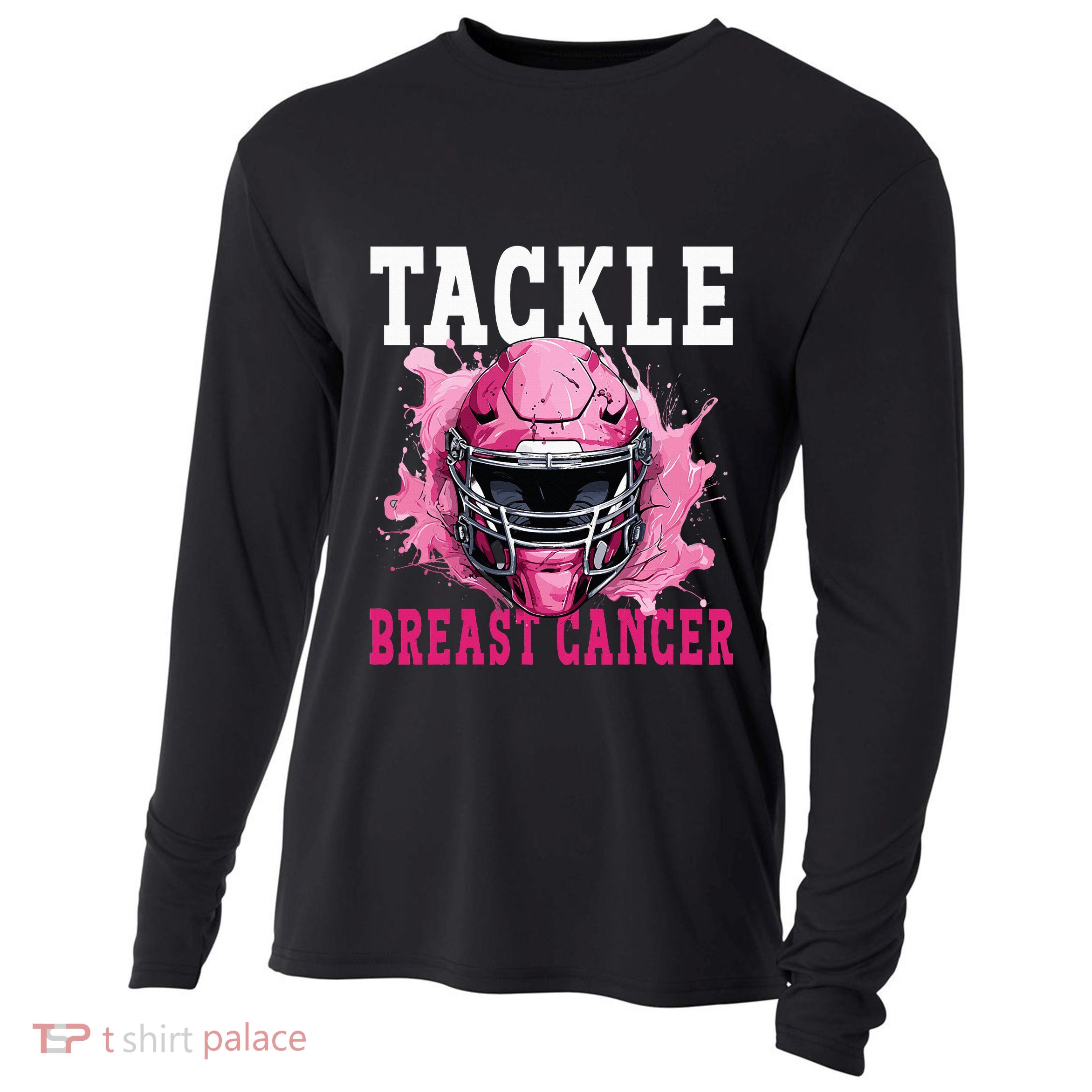 Tackle Football Breast Cancer Awareness Pink Ribbon Kids Cooling Performance Long Sleeve Crew