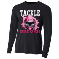 Tackle Football Breast Cancer Awareness Pink Ribbon Kids Cooling Performance Long Sleeve Crew