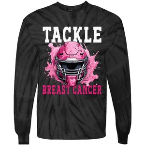 Tackle Football Breast Cancer Awareness Pink Ribbon Kids Tie-Dye Long Sleeve Shirt