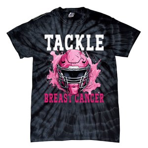 Tackle Football Breast Cancer Awareness Pink Ribbon Kids Tie-Dye T-Shirt