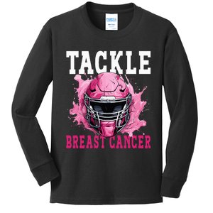 Tackle Football Breast Cancer Awareness Pink Ribbon Kids Kids Long Sleeve Shirt