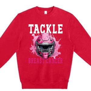 Tackle Football Breast Cancer Awareness Pink Ribbon Kids Premium Crewneck Sweatshirt