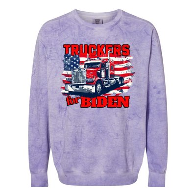 Truckers For Biden Trucks Truck Driving American Flag Gift Colorblast Crewneck Sweatshirt