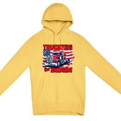 Truckers For Biden Trucks Truck Driving American Flag Gift Premium Pullover Hoodie