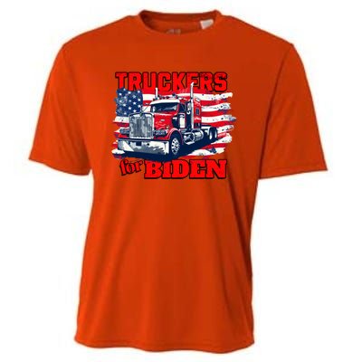 Truckers For Biden Trucks Truck Driving American Flag Gift Cooling Performance Crew T-Shirt