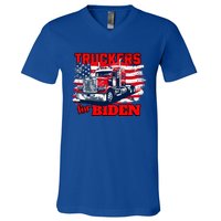 Truckers For Biden Trucks Truck Driving American Flag Gift V-Neck T-Shirt