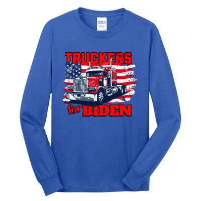 Truckers For Biden Trucks Truck Driving American Flag Gift Tall Long Sleeve T-Shirt