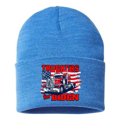 Truckers For Biden Trucks Truck Driving American Flag Gift Sustainable Knit Beanie