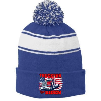 Truckers For Biden Trucks Truck Driving American Flag Gift Stripe Pom Pom Beanie