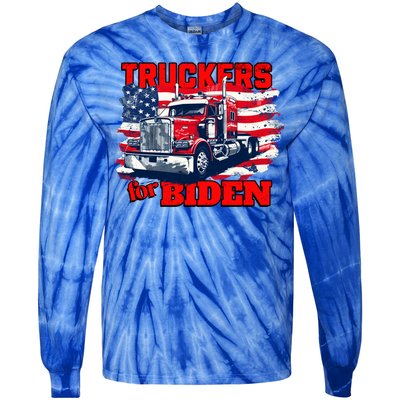 Truckers For Biden Trucks Truck Driving American Flag Gift Tie-Dye Long Sleeve Shirt