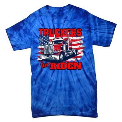 Truckers For Biden Trucks Truck Driving American Flag Gift Tie-Dye T-Shirt