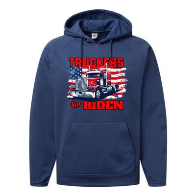 Truckers For Biden Trucks Truck Driving American Flag Gift Performance Fleece Hoodie