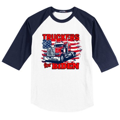 Truckers For Biden Trucks Truck Driving American Flag Gift Baseball Sleeve Shirt