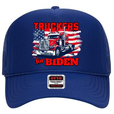 Truckers For Biden Trucks Truck Driving American Flag Gift High Crown Mesh Back Trucker Hat