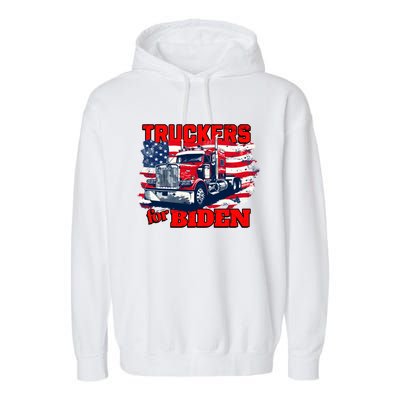 Truckers For Biden Trucks Truck Driving American Flag Gift Garment-Dyed Fleece Hoodie