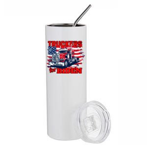 Truckers For Biden Trucks Truck Driving American Flag Gift Stainless Steel Tumbler