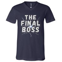 The Final Boss Rock Lightning Wrestling Rock Final Boss V-Neck T-Shirt