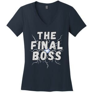 The Final Boss Rock Lightning Wrestling Rock Final Boss Women's V-Neck T-Shirt