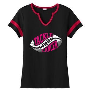 Tackle Football Ball Pink Ribbon Breast Cancer Awareness Ladies Halftime Notch Neck Tee