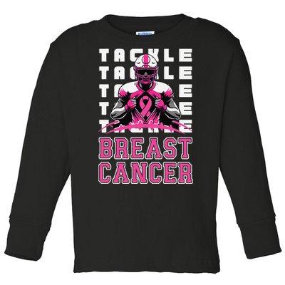 Tackle Football Breast Cancer Awareness P.Ink Ribbon Gift Toddler Long Sleeve Shirt