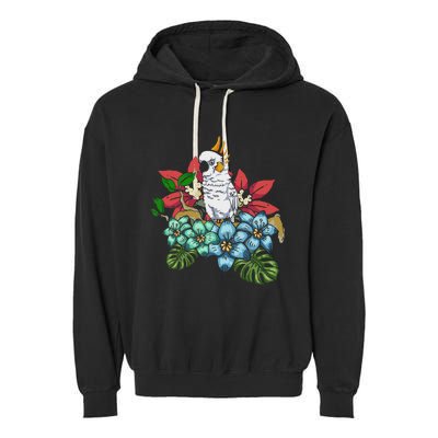 Tropical Flowers Birdwatcher Birding Floral Parrot Cockatoo Garment-Dyed Fleece Hoodie