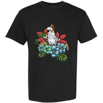 Tropical Flowers Birdwatcher Birding Floral Parrot Cockatoo Garment-Dyed Heavyweight T-Shirt