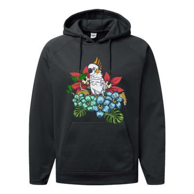 Tropical Flowers Birdwatcher Birding Floral Parrot Cockatoo Performance Fleece Hoodie