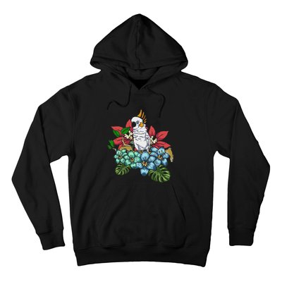 Tropical Flowers Birdwatcher Birding Floral Parrot Cockatoo Hoodie