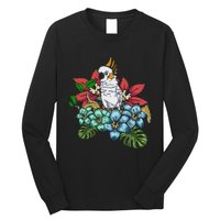 Tropical Flowers Birdwatcher Birding Floral Parrot Cockatoo Long Sleeve Shirt